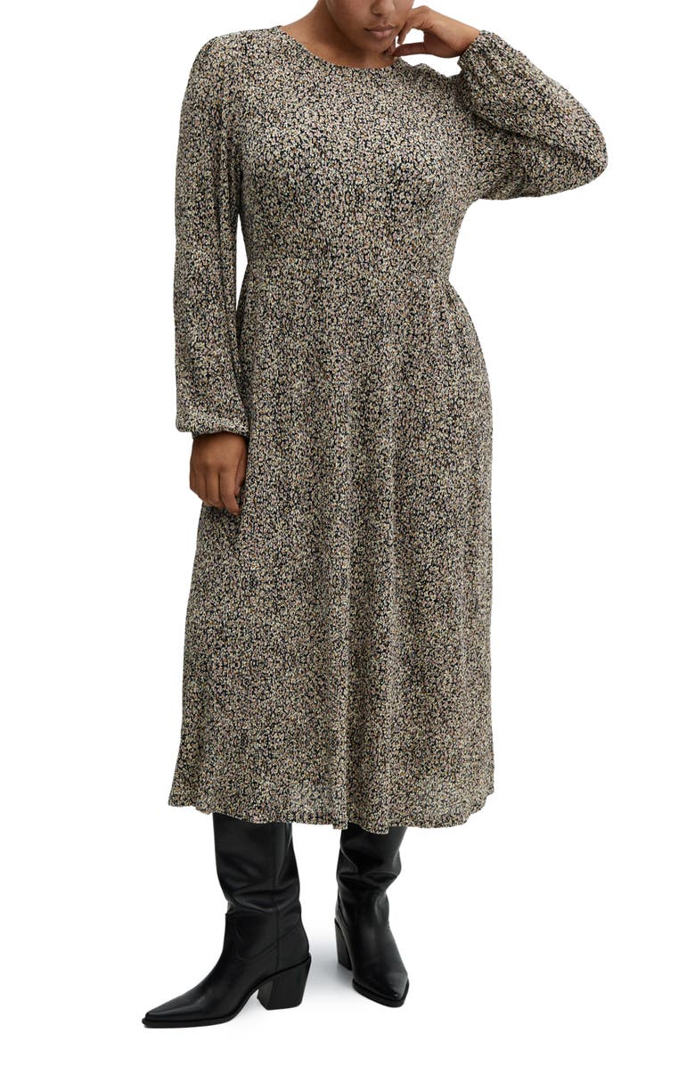 MANGO Floral Long Sleeve Midi Dress, Alternate, color, 