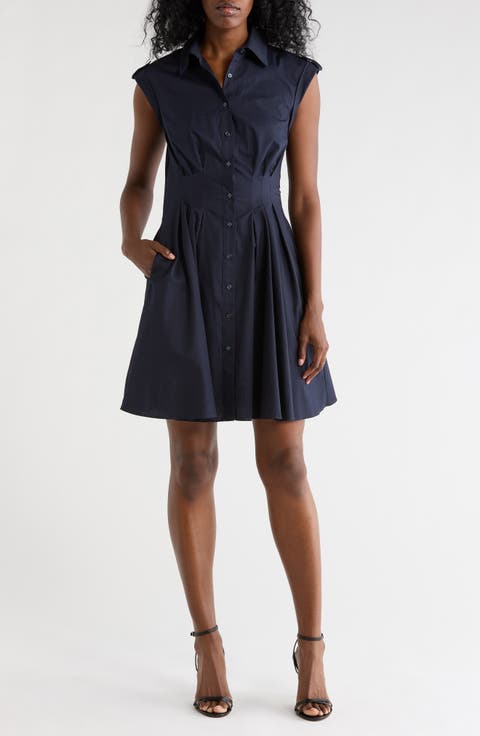 Cap Sleeve Cotton Fit & Flare Shirtdress