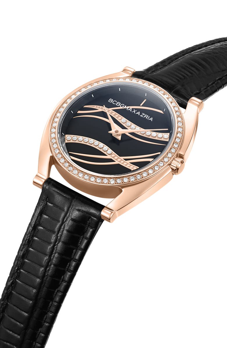 BCBG Max Azria Classic Mother of Pearl Dial Leather Strap Watch, 33.8mm, Alternate, color, 