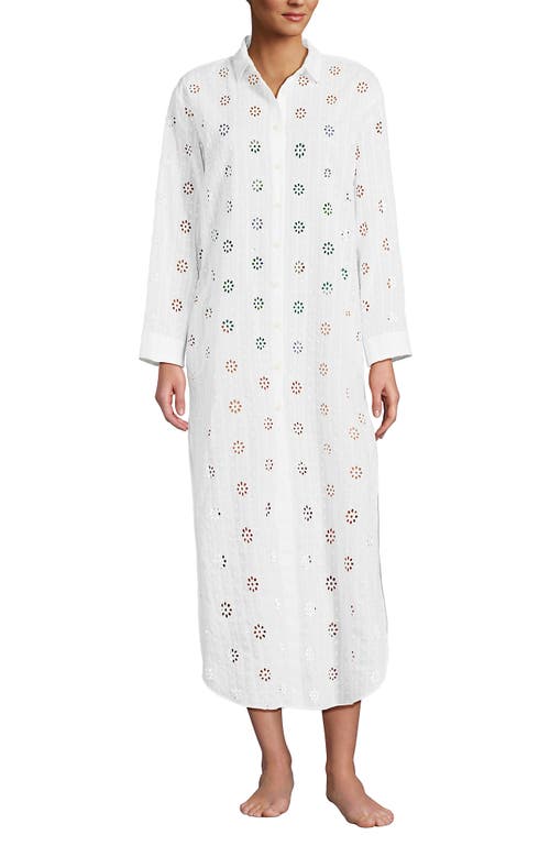 LANDS' END LANDS' END EYELET BUTTON DOWN MAXI COVER-UP DRESS