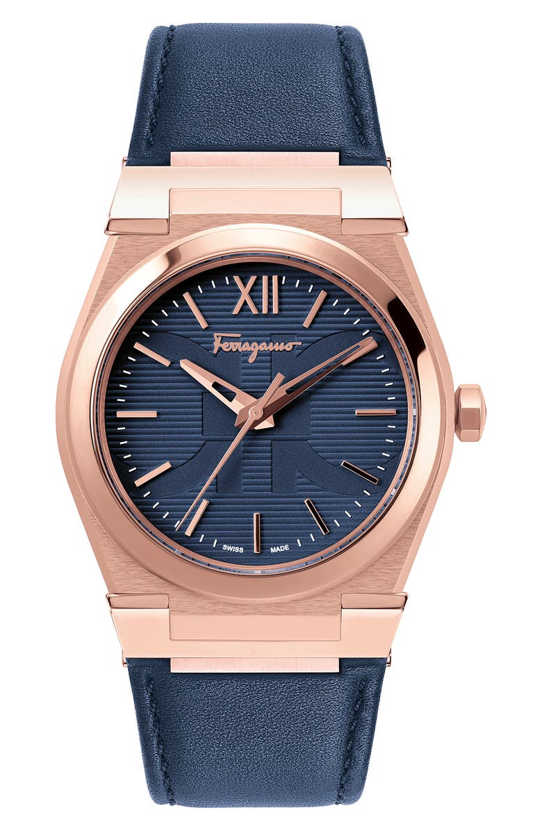 FERRAGAMO Salvatore Ferragamo Vega Leather Strap Watch, 40mm, Main, color, 