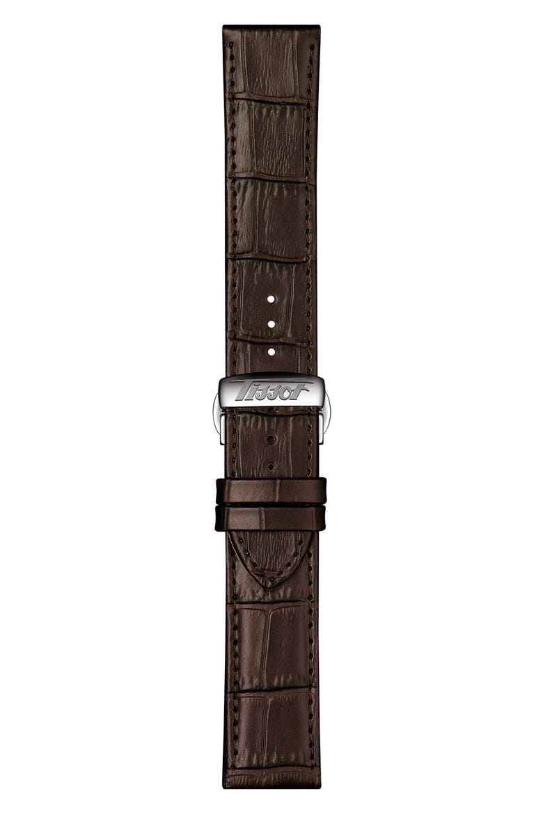 Visodate Automatic Leather Strap Watch, 42mm, Alternate, color, SILVER OPALIN