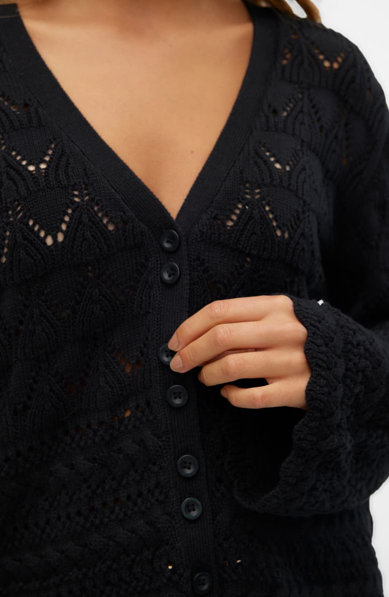 VERO MODA Pointelle Flare Sleeve Cardigan, Alternate, color, Black