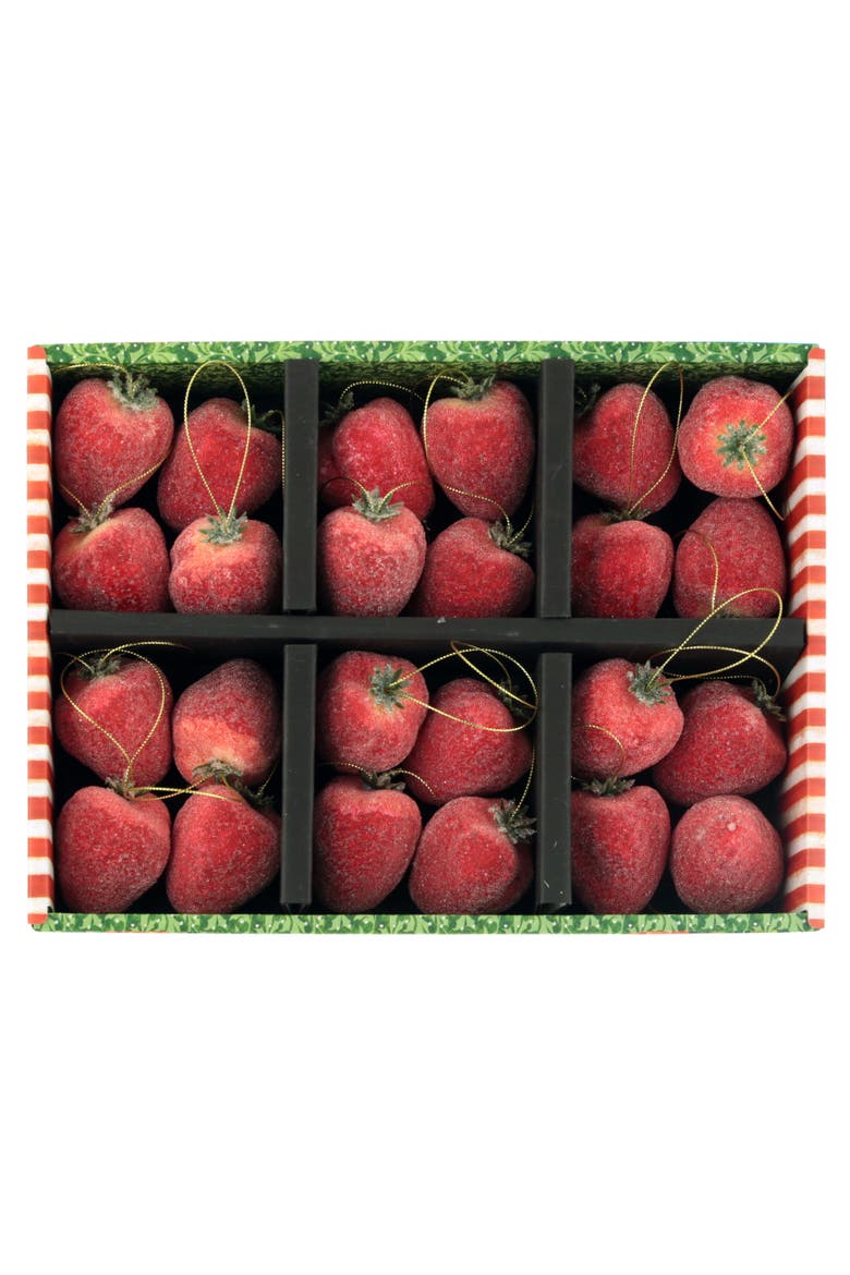 Frosted Strawberry Ornament , Box of 24, Alternate, color, Red