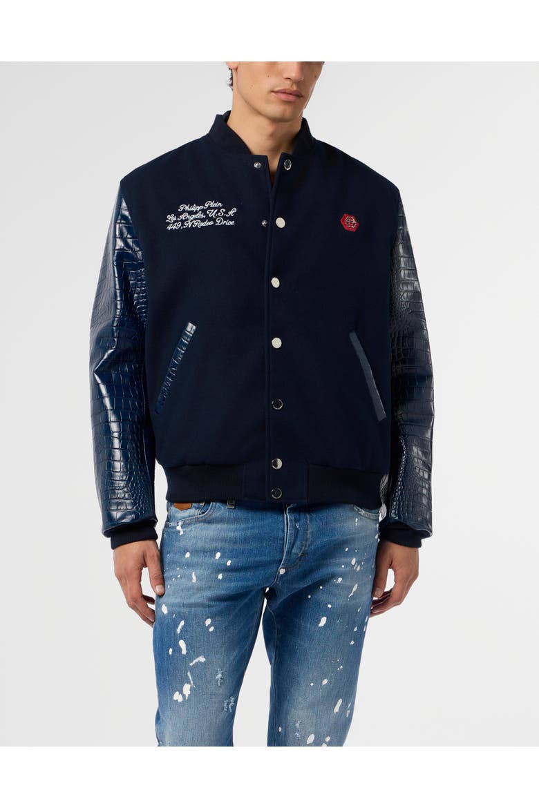 Varsity Bomber Cocco Sleeves Los Angeles Men, Main, color, navy