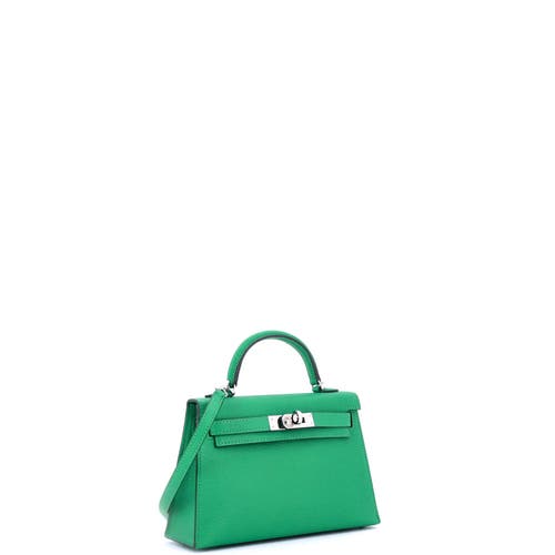 Pre-owned Hermes Hermes Kelly Mini Ii Bag Green Chevre Mysore With Palladium Hardware 20 In Green