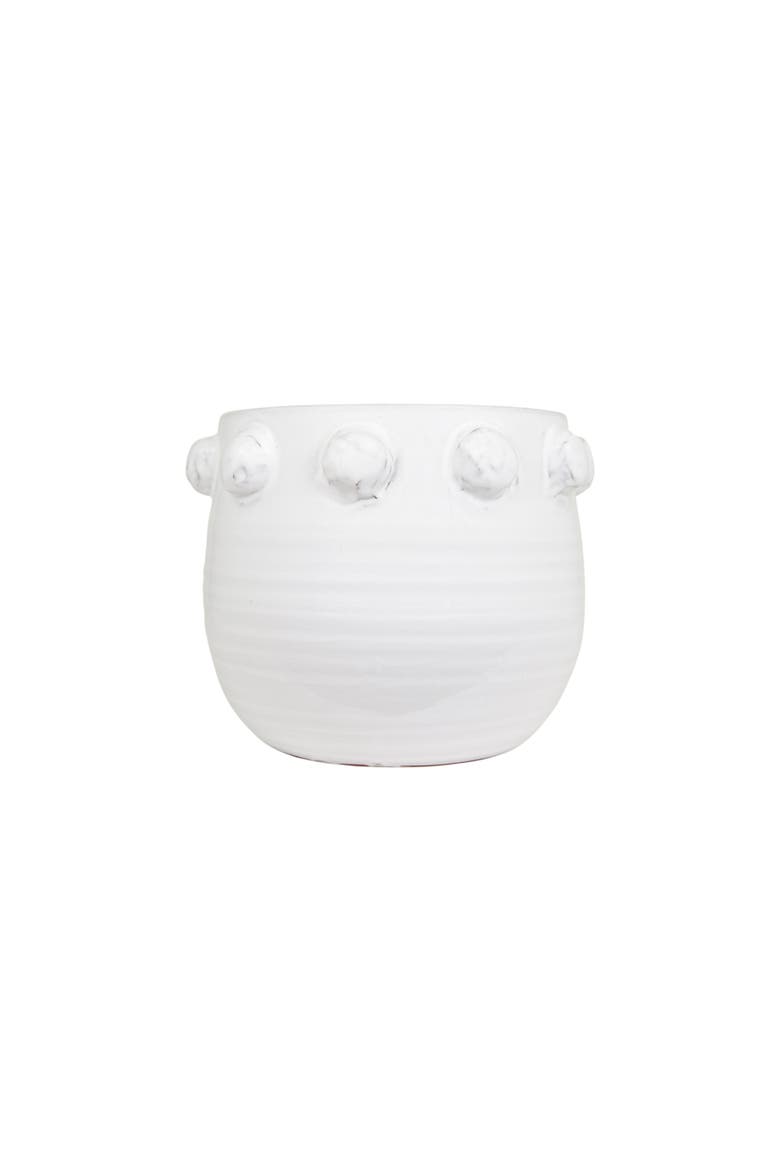 Round Terra-cotta Planter with Raised Dots Design, White, Main, color, White