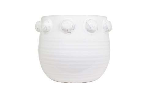 Round Terra-cotta Planter with Raised Dots Design, White