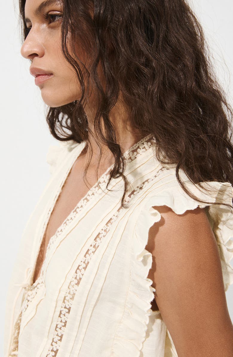 MANGO Tie Front Ruffled Lace Trim Top, Alternate, color,