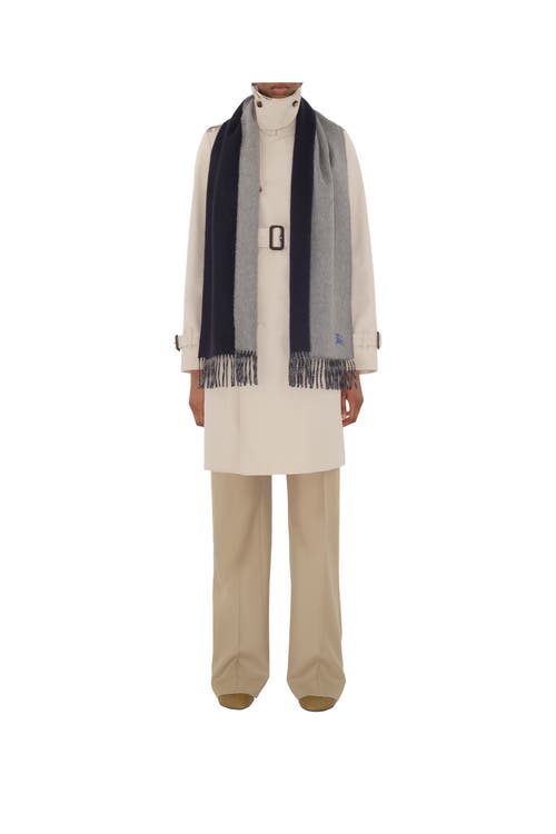 Shop Burberry Reversible Cashmere Scarf In Grey/navy