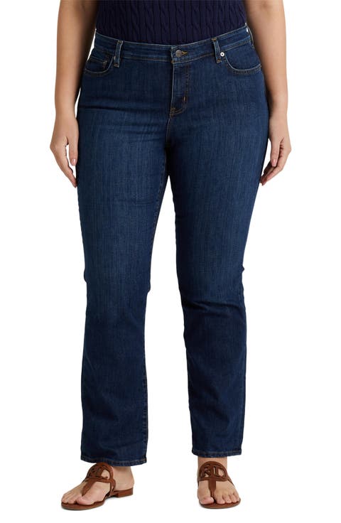 Mid Rise Straight Leg Jeans (Deep Royal Wash Denim) (Plus)
