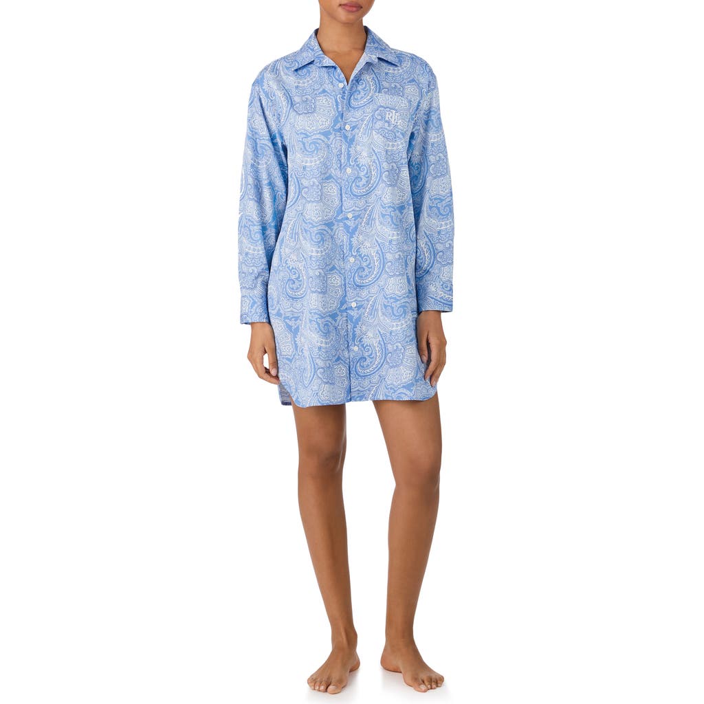 Ralph Lauren Lauren Print Cotton Blend Sleepshirt In Blue