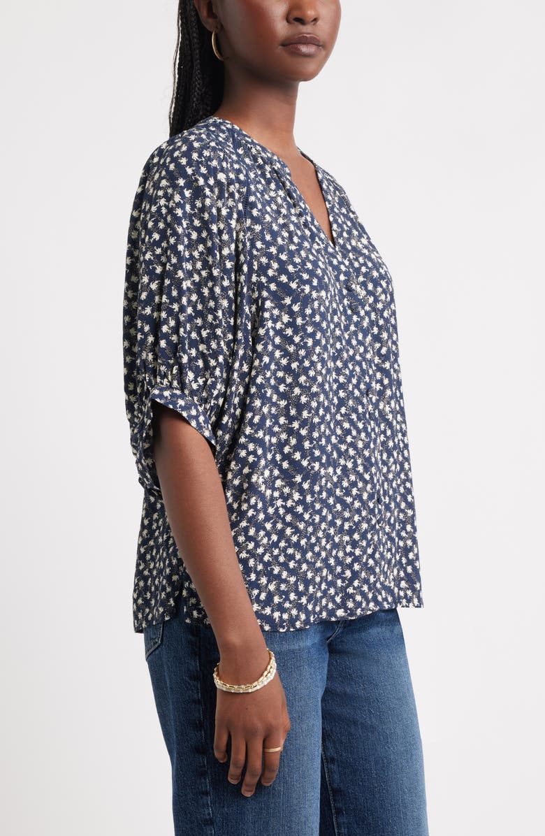 Treasure & Bond Raglan Sleeve Button-Up Shirt, Alternate, color, Navy- Grey Ditsy Trail