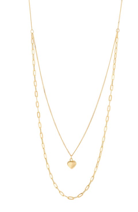 14K Yellow Gold Heart Pendant Layered Necklace