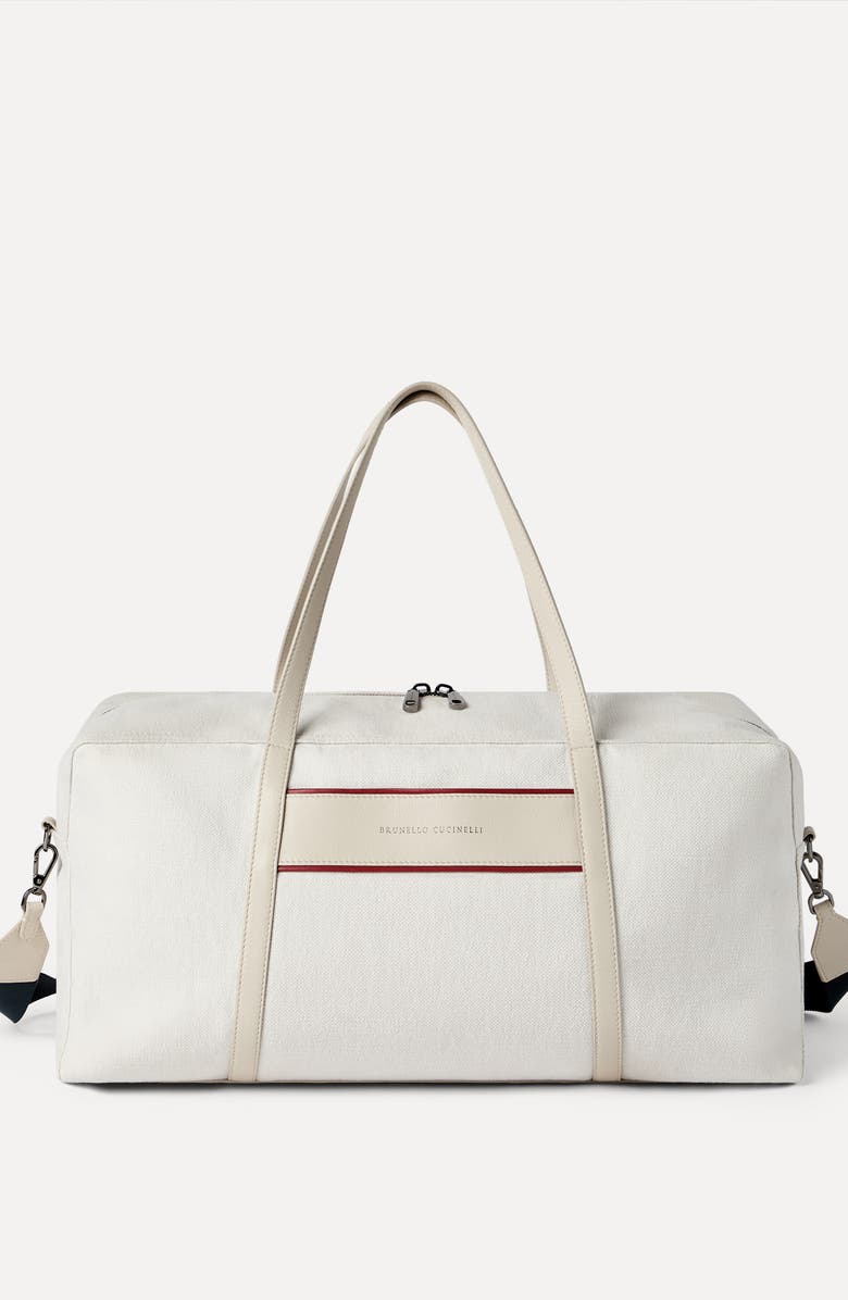 Brunello Cucinelli Canvas bag with logo, Alternate, color, Silver