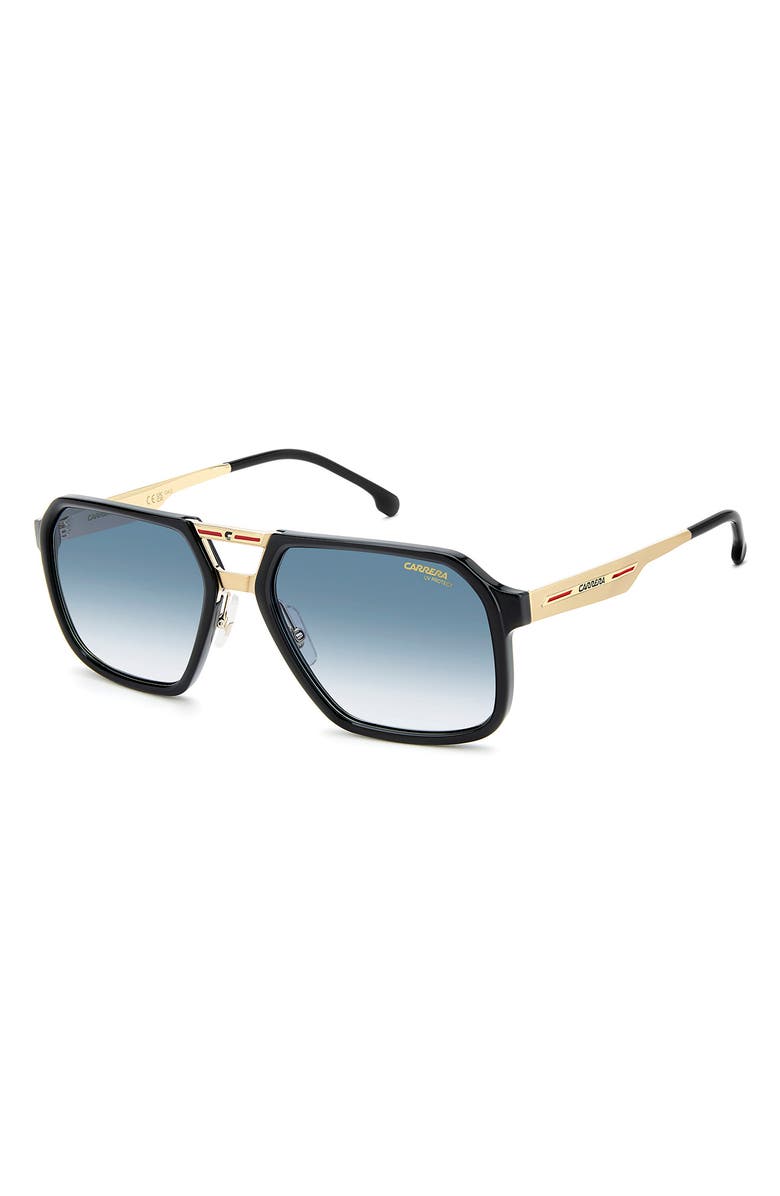 Carrera Eyewear Victory 59mm Gradient Square Sunglasses, Alternate, color, Black/ Gold/ Dark Blue