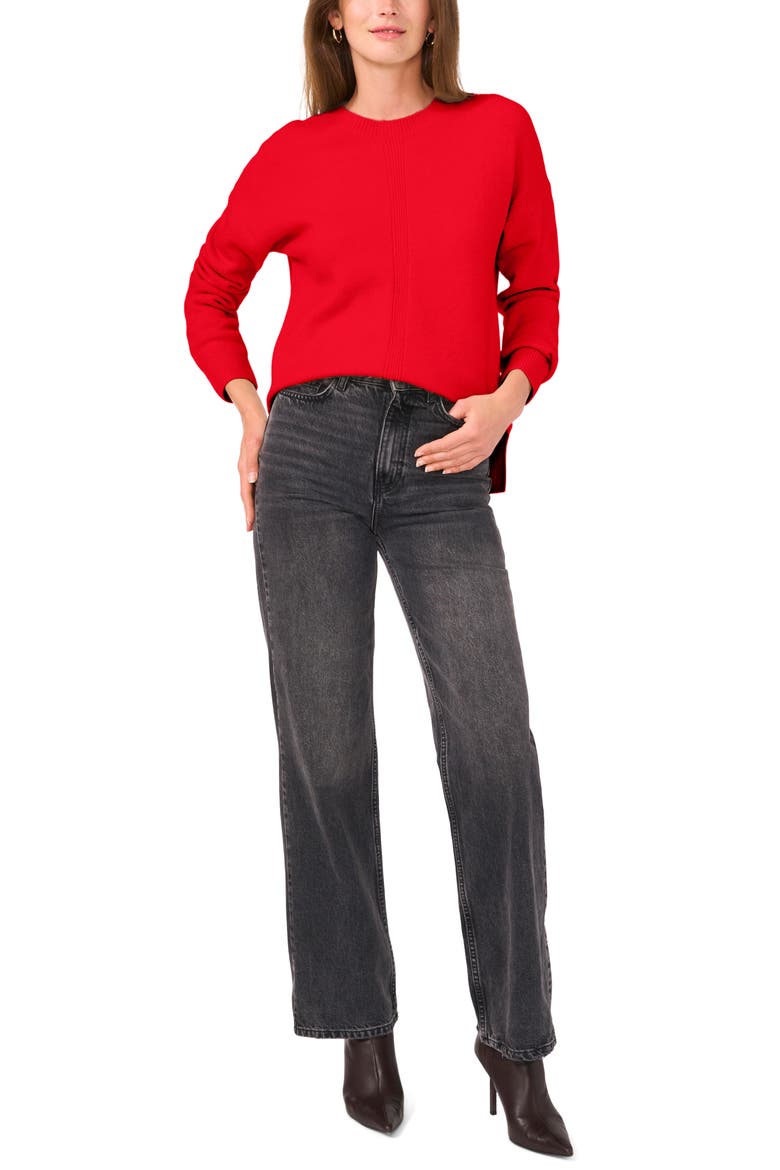 Cropped Crewneck Sweater, Alternate, color, BRIGHT CHERRY