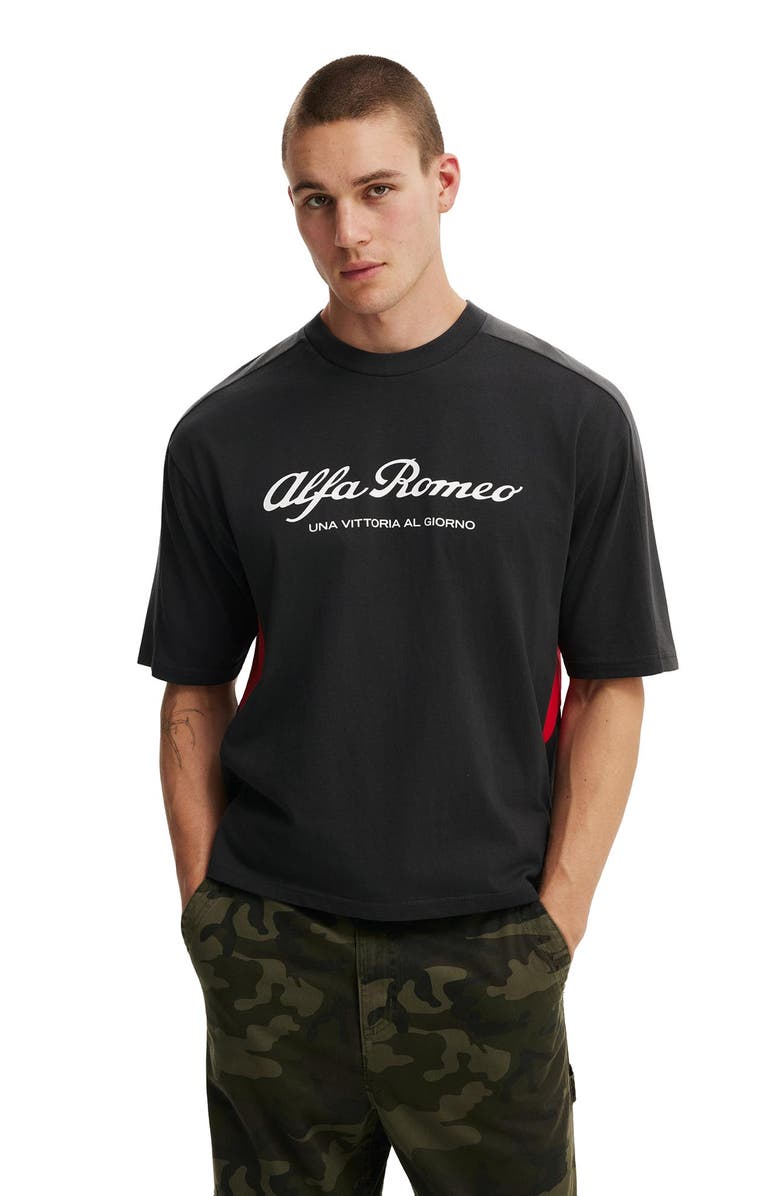 Cotton On Men's Cropped Fit Alfa Romeo T-Shirt, Alternate, color, Lcn Alf Washed Black Panel