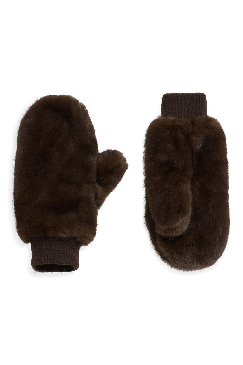 Lesly Faux Fur Mittens, Main, color, CAMEL