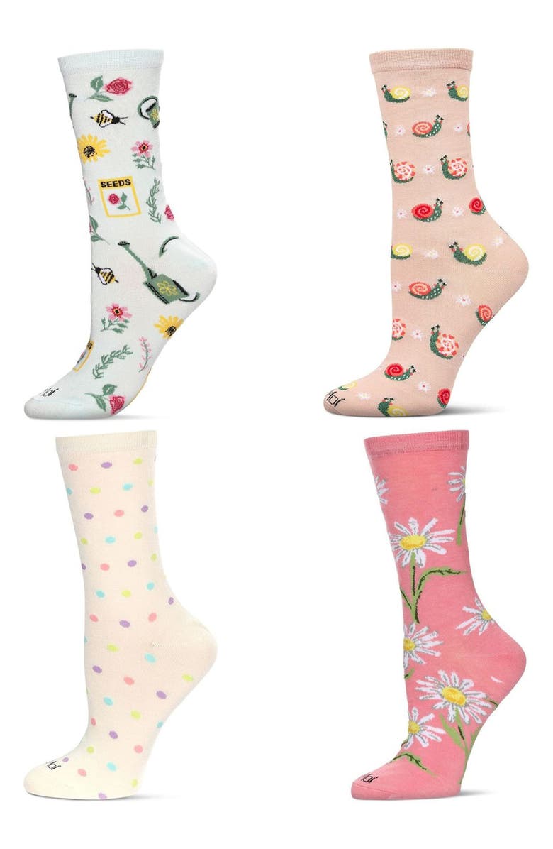 MeMoi Gardening Assorted 4-Pack Crew Socks, Main, color, Blush Pink
