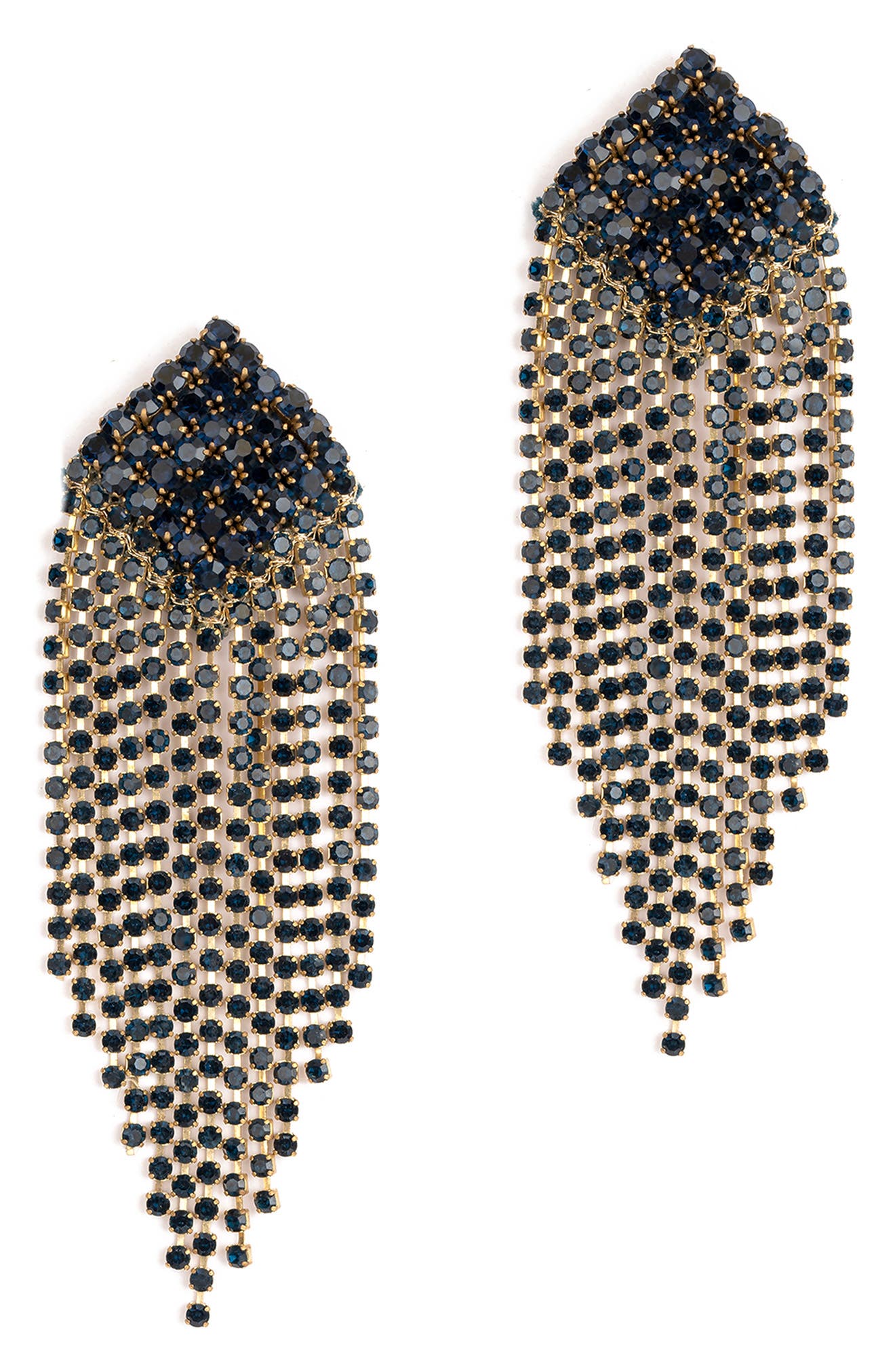 Deepa Gurnani Niomi Crystal Fringe Drop Earrings in Sapphire 