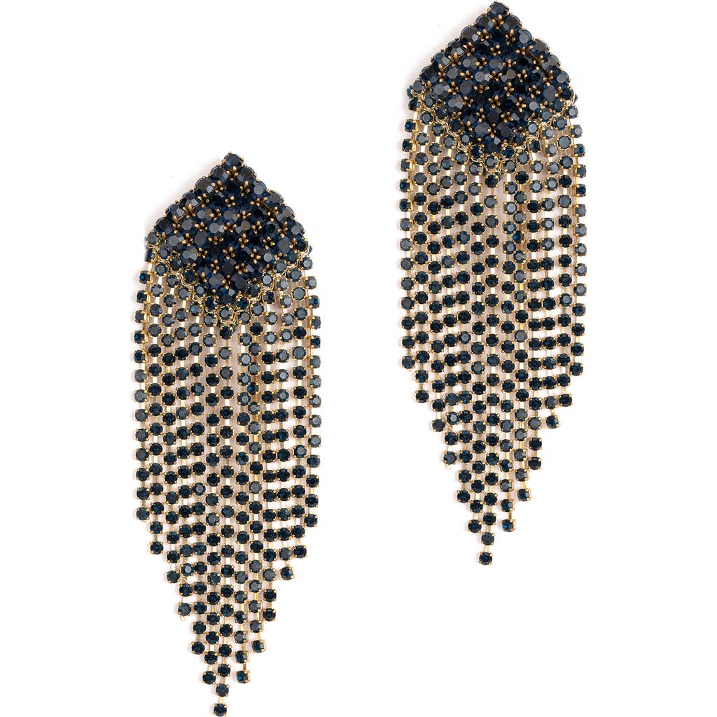 Deepa Gurnani Niomi Crystal Fringe Drop Earrings in Sapphire
