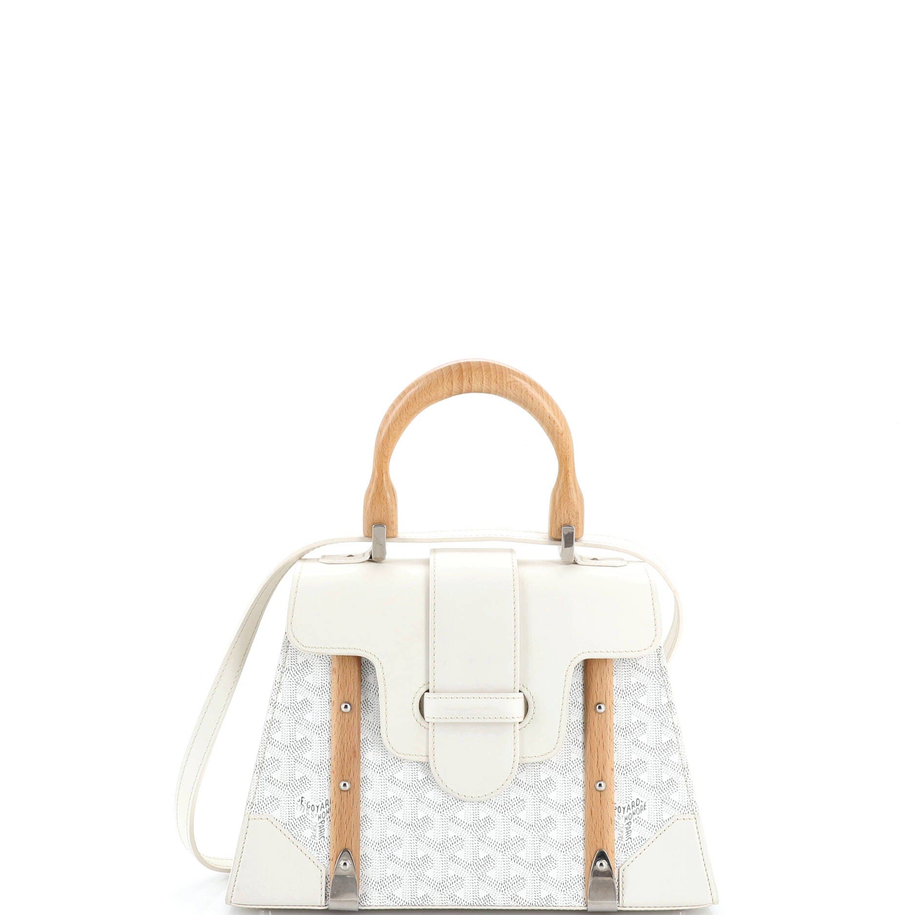 Pre-Owned Goyard Saigon Top Handle Bag Coated Canvas with Leather PM, Main, color, White