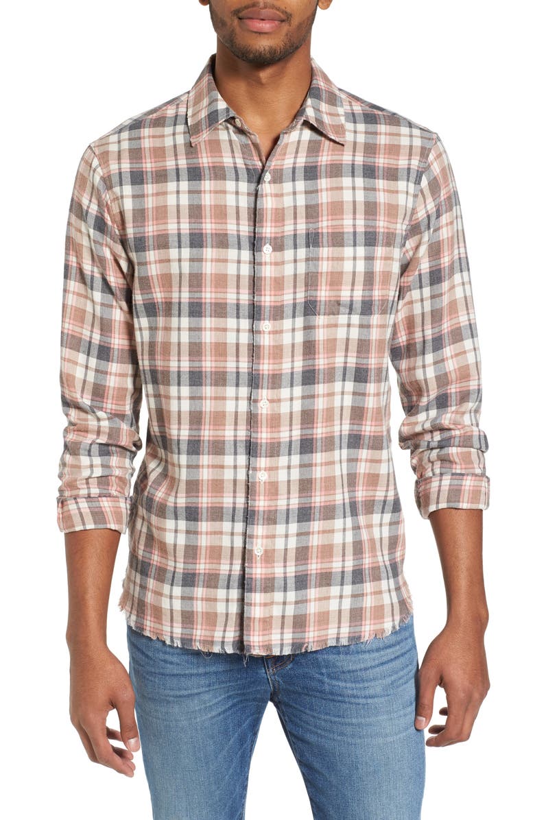 FRAME Denim Regular Fit Fray Hem Flannel Sport Shirt, Main, color, 