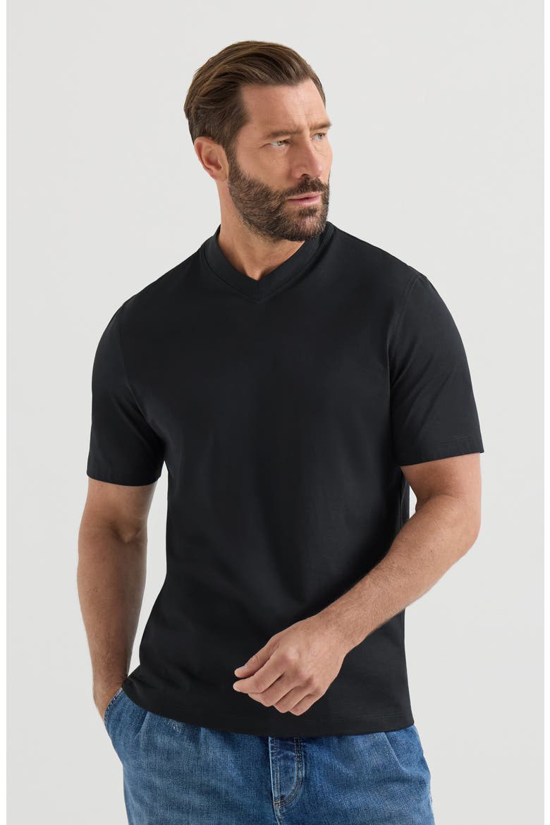 Cotton jersey V-neck T-shirt, Main, color, Navy Blue
