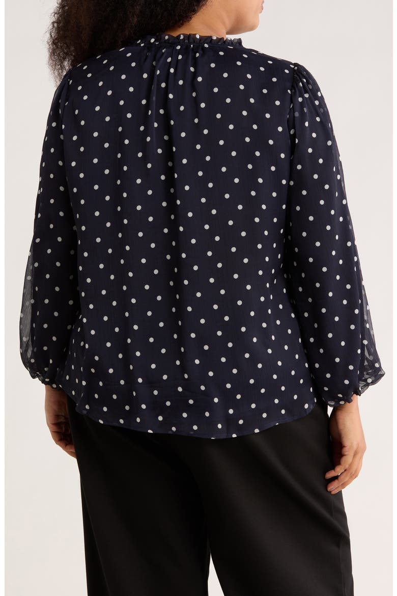 Ruffle Long Sleeve Top, Alternate, color, NAVY/ IVORY TIMELESS DOT