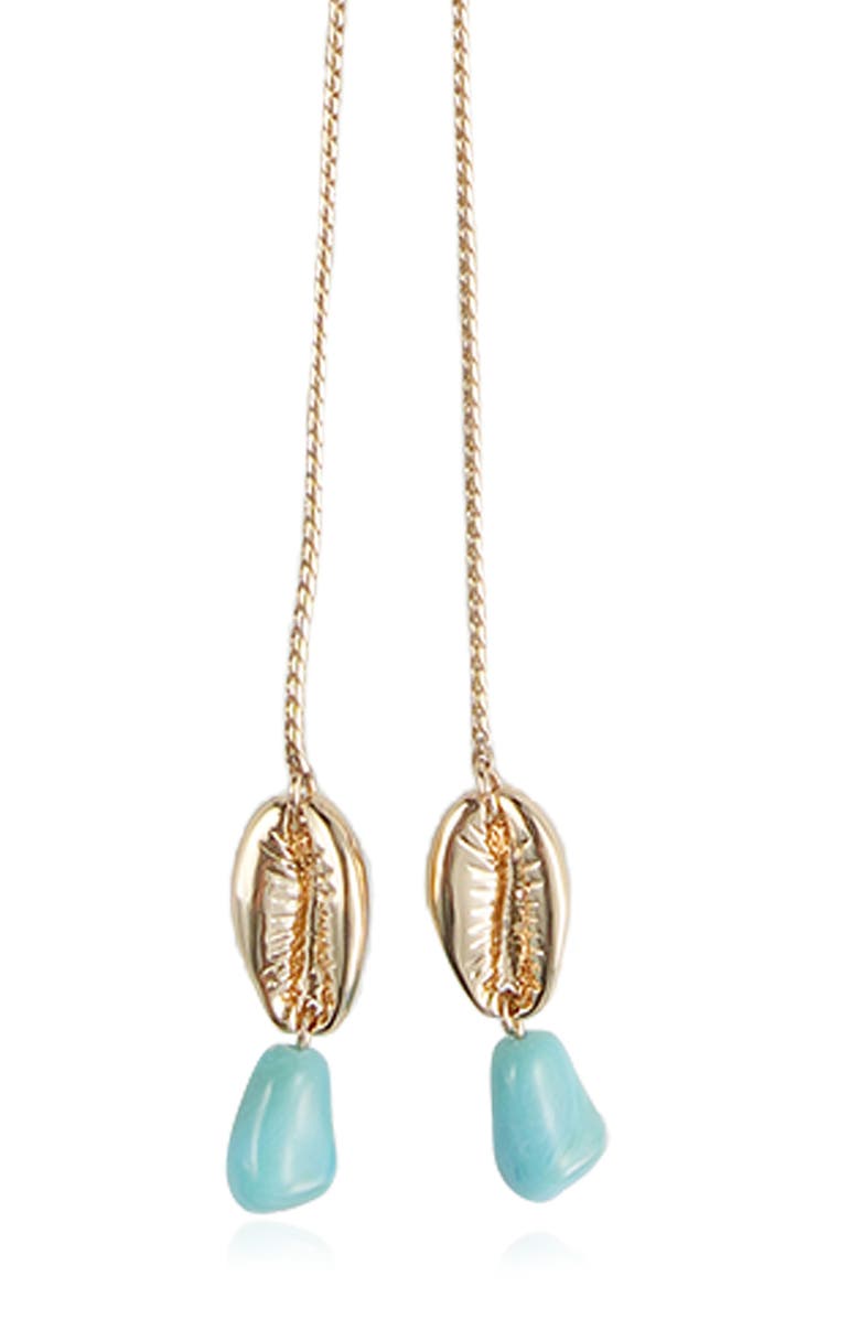 Ettika Beaded Cowrie Charm Bolo Necklace, Alternate, color, Turquoise