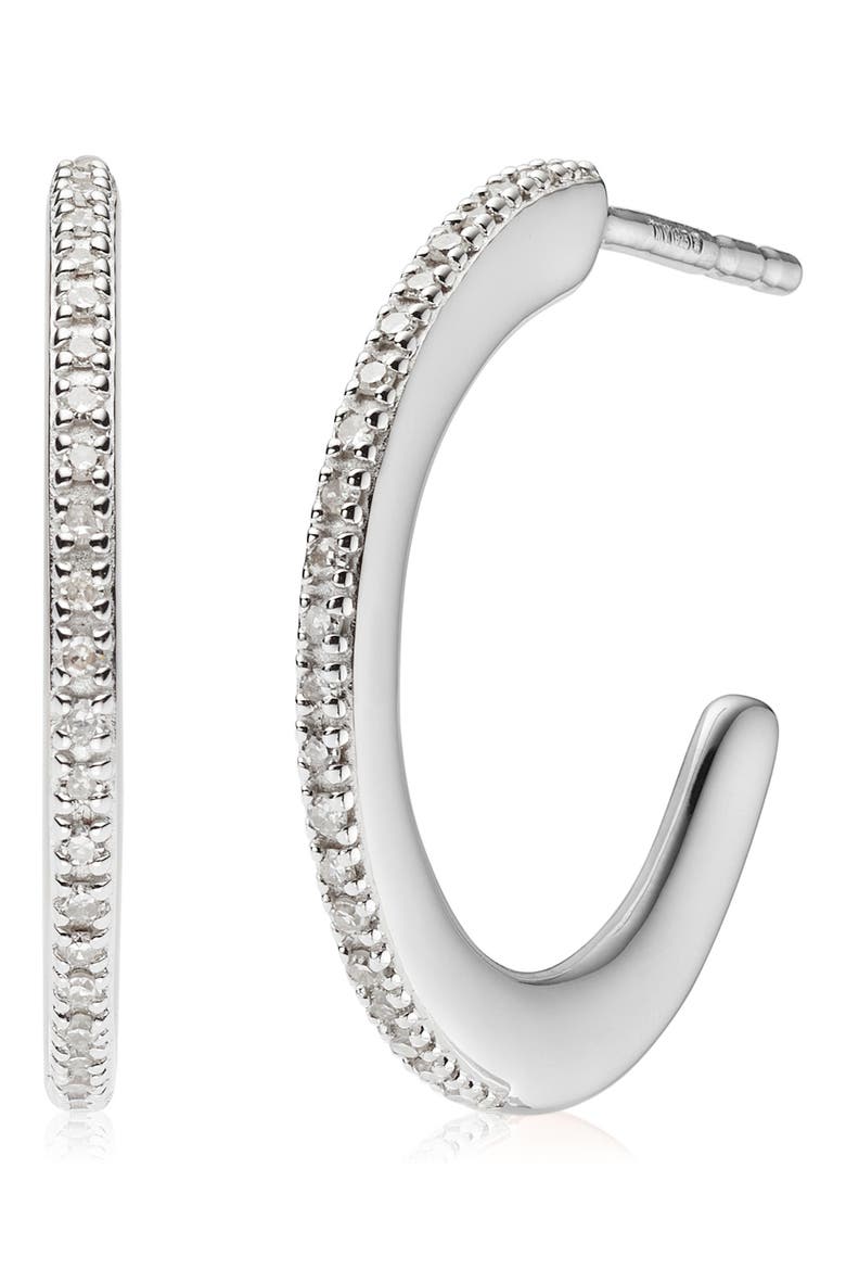 Fiji Skinny Hoop Diamond Earrings, Main, color, SILVER/ DIAMOND