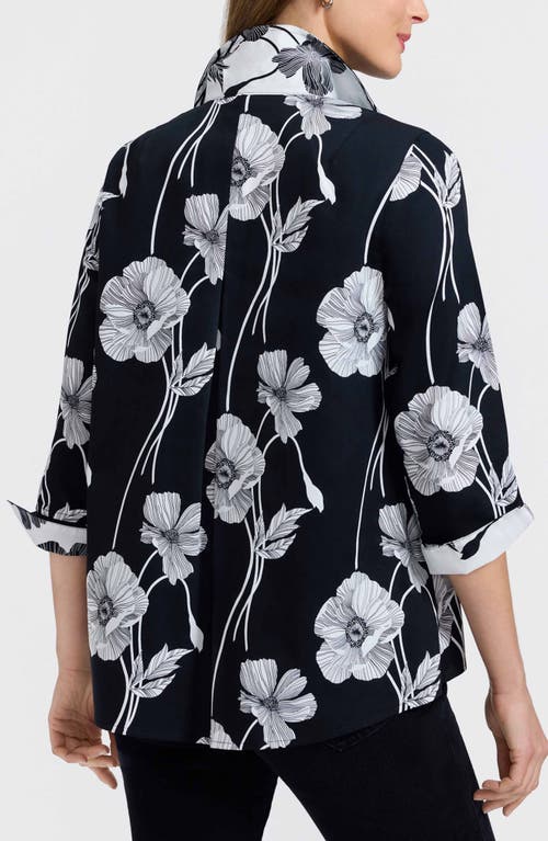 Foxcroft Agnes Poppy Print Three-quarter Sleeve Popover Top