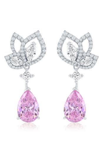 Suzy Levian Sterling Silver Gala Firework Yellow Pear Shape Cubic Zirconia Drop Earrings In Multi