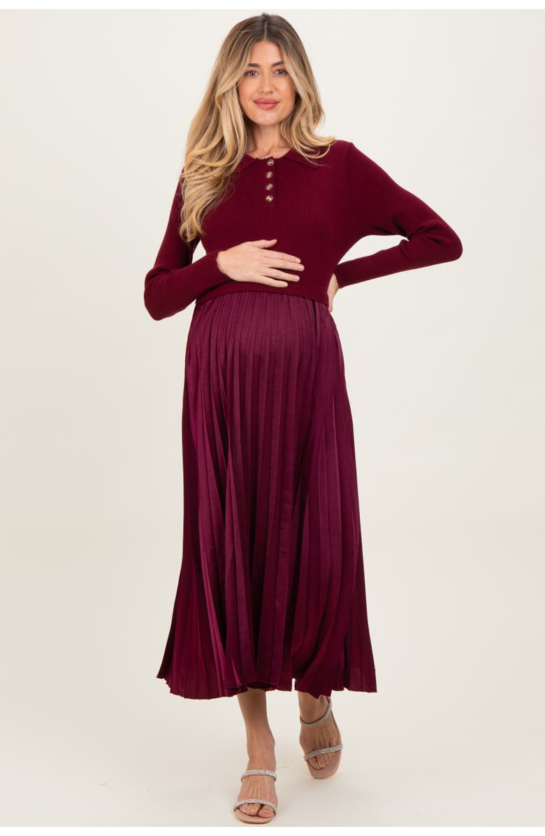 PinkBlush Collared Knit Contrast Pleated Skirt Midi Dress, Main, color, 
