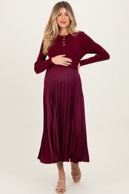 PinkBlush Collared Knit Contrast Pleated Skirt Midi Dress