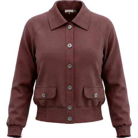 Smocked Button-Front Raglan Bomber Jacket