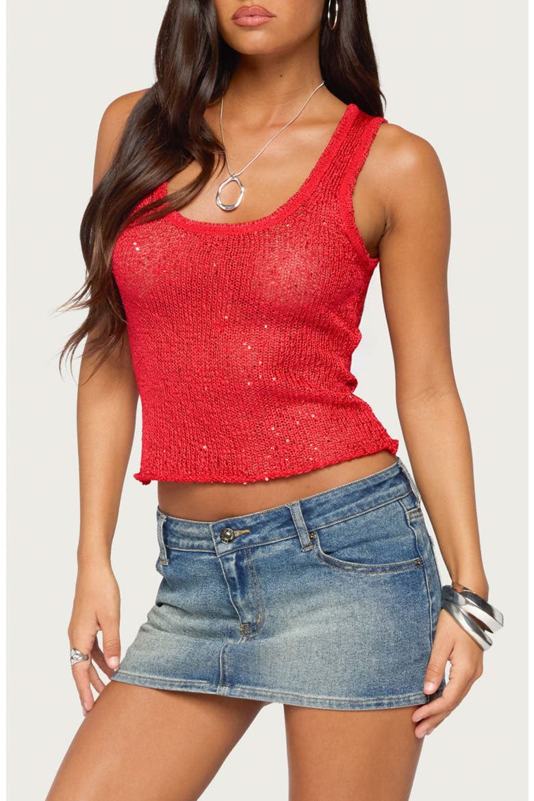 Eleora Sequin Knit Tank Top, Alternate, color, RED