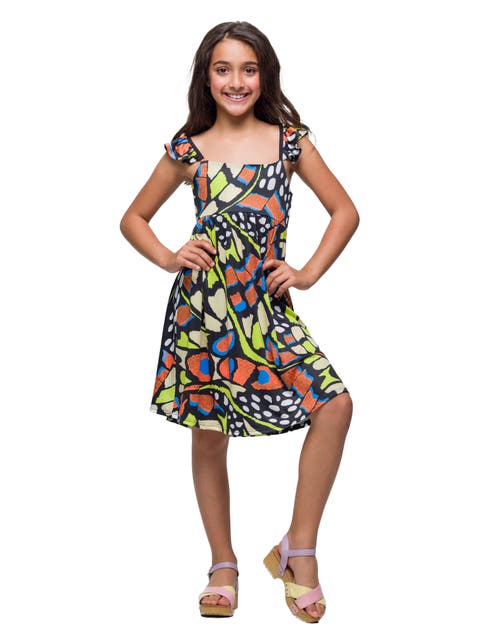 Butterfly Print Empire Waist Sleeveless Dress