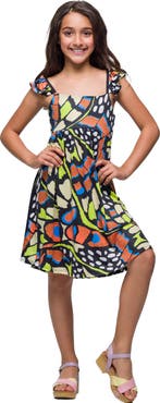 24sevenKid Butterfly Print Empire Waist Sleeveless Dress