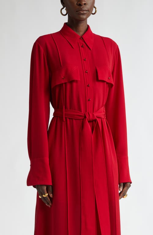St John Belted Crepe Maxi Shirtdress In Haute Red