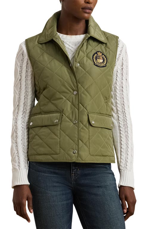 Shop Ralph Lauren Lauren Crest Patch Quilted Vest In Sage Green