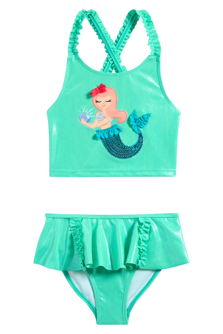 Kids' Mermaid Two-Piece Swimsuit, Main, color, AQUA