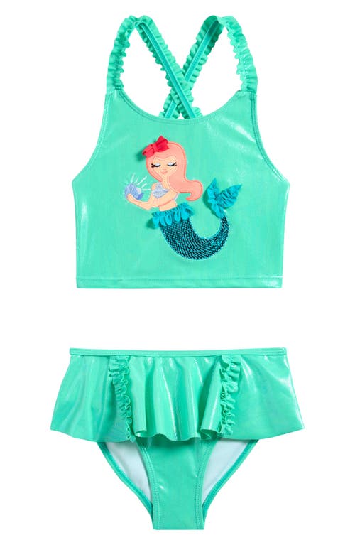 Shop Flapdoodles Kids' Mermaid Two-piece Swimsuit In Aqua