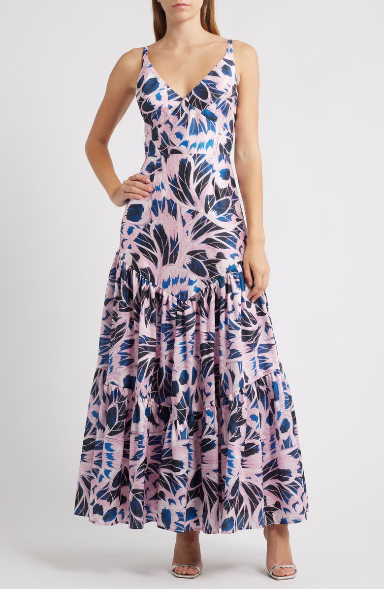 Hutch Floral Tiered Gown, Main, color, Navy/ Pink