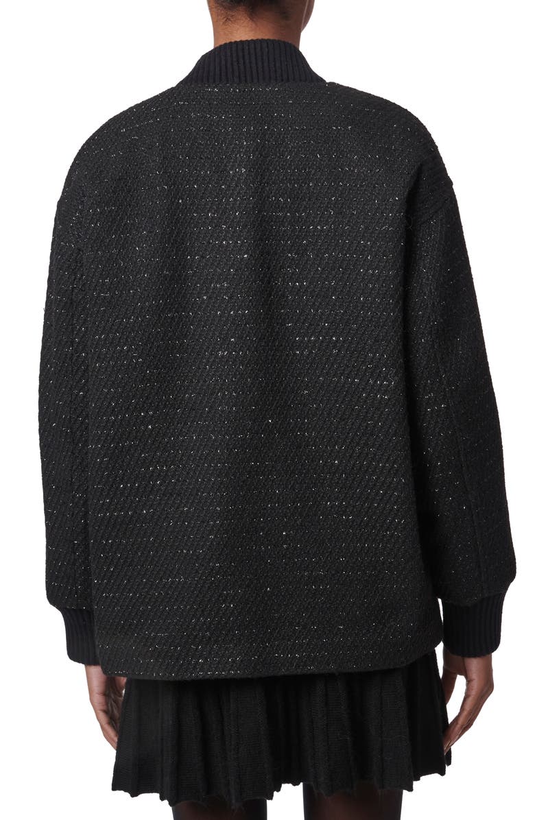 Bernardo Rib Trim Tweed Jacket, Alternate, color, Black With Silver