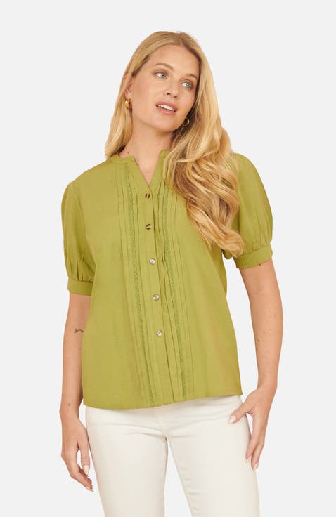 Cotton Pleated Short Sleeve Shirt
