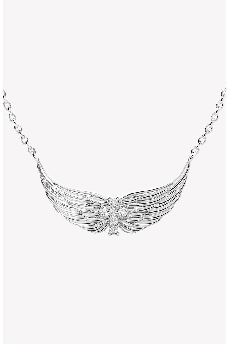 Divine Wings Mini Cross Necklace, Alternate, color, Sterling Silver
