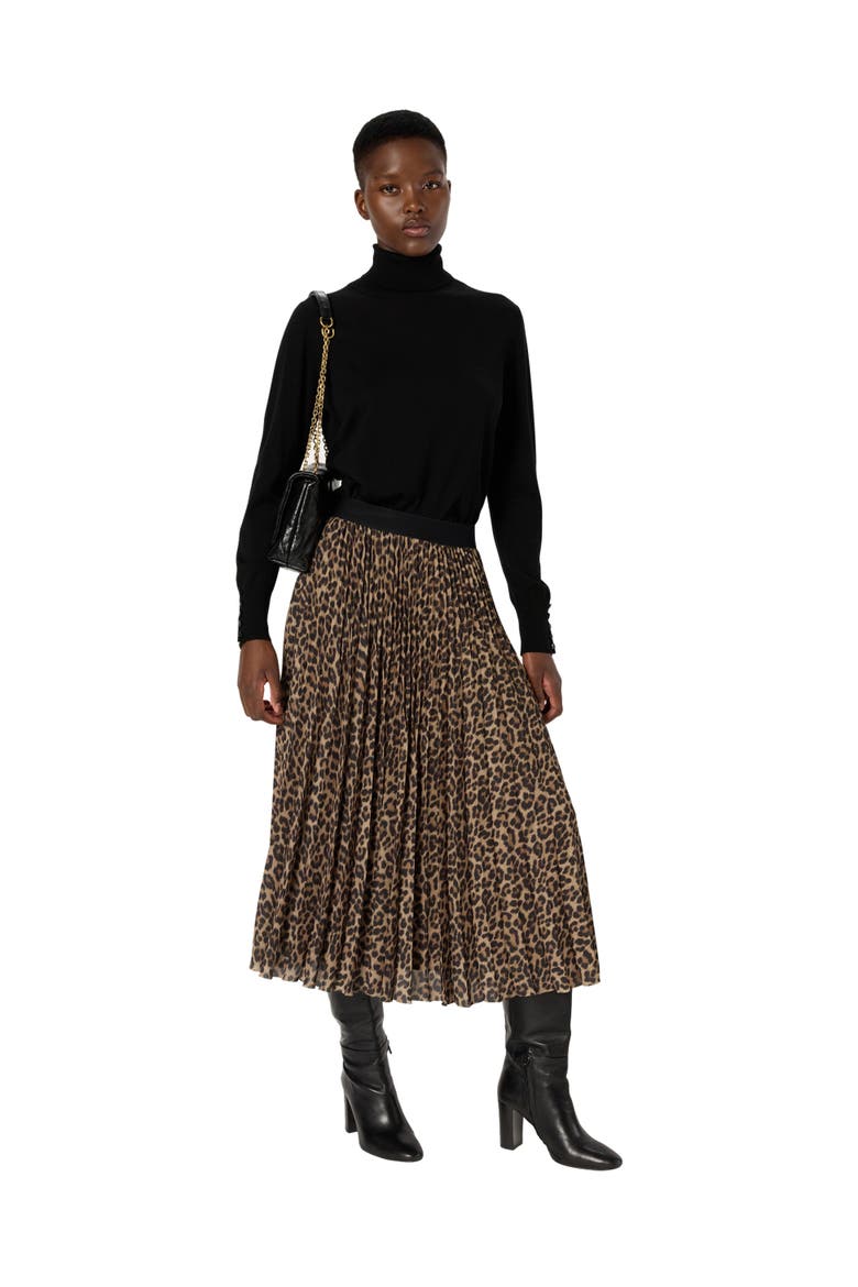 Babette Pleated Midi Skirt, Alternate, color, Brown