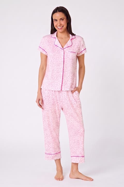 Floral Pima Knit Short-Sleeved Capri Pajama Set